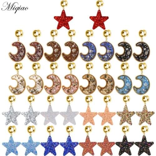 Miqiao 2pcs Fashion Stainless Steel Five-pointed Star and Moon Pendant Ear Amplifying Body Piercing Jewelry