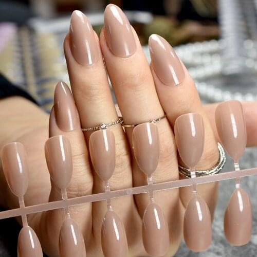 Fashion Stiletto Press On Nails Pointed Light Brown Ladies DIY Manicure Tips Full Wrap 24pcs/kit Many colors for choose