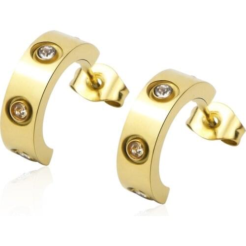 Fashion New Stainless Steel C-shaped Crystal Earrings Unisex Earrings Wholesale Jewelry