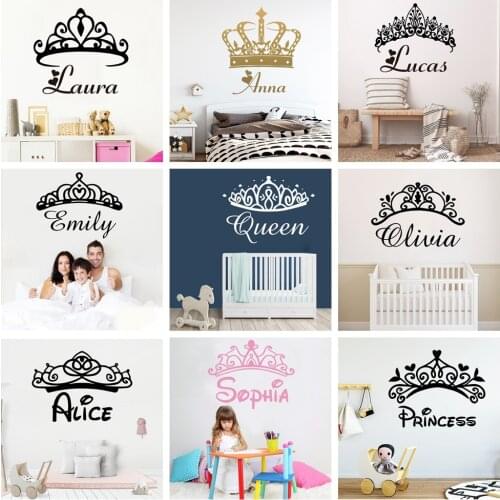 Cartoon Vinyl Decal Crown Custom Name Wall Stickers For Baby Room Decor Vinyl Sticker Kids Room Decals Wallpaper Poster Mural