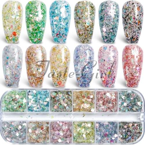 Mixed size Mermaid Flake Nail Glitter Hexagon Holo Sequins Powder 3D Manicure Nail Art Paillettes Decoration Tips