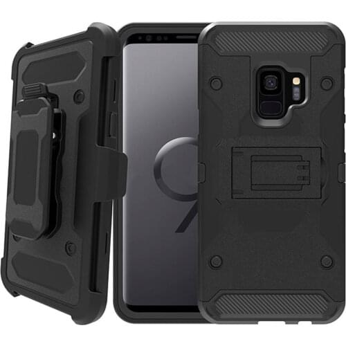 For Samsung Galaxy S9 / S9 Plus Heavy Duty Shockproof Hybrid Tank Armor Case With Kickstand Belt Clip Holster Hard Back Cover