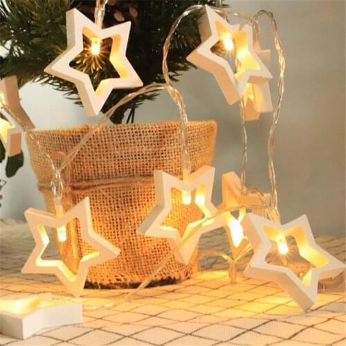 Navidad 2020 Christmas Tree Ornament 1M 10led Wooden Star LED Light Christmas Decorations for Home Christmas Gifts New Year Noel