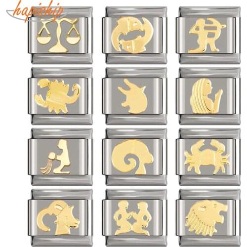 Hapiship Newest Original Daisy Gold 12 Constellation Charm Fit 9mm Bracelet Stainless Steel Jewelry DIY Making DJ230