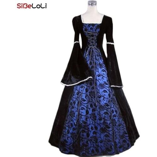 Blue Velvet Medieval Renaissance Victorian Steampunk Gothic Dress Halloween Vampire Queen Gown Theater Costume