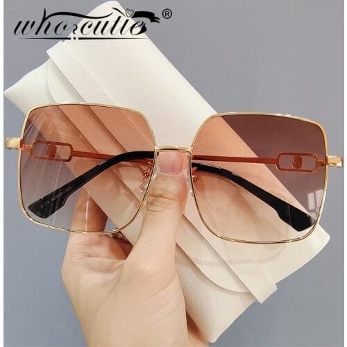 Retro Brown Metal Square Oversized Sunglasses Women 2021 Brand Design Fashion Gradient Lens Men Sun Glasses Shades UV400 Oculos