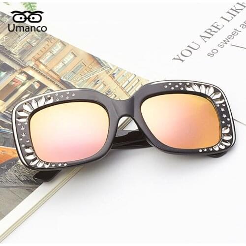 Umanco Square Sunglasses With Rhinestone For Women Men PC Frame AC Lens Retro Fashion Brand Oversized Beach Travel Shades Gifts