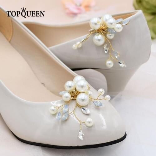 TOPQUEEN Wedding Shoe Clips For Laces End Buckle-Clamp Gentle And White Simple Pearls Decoration Ladies -X24