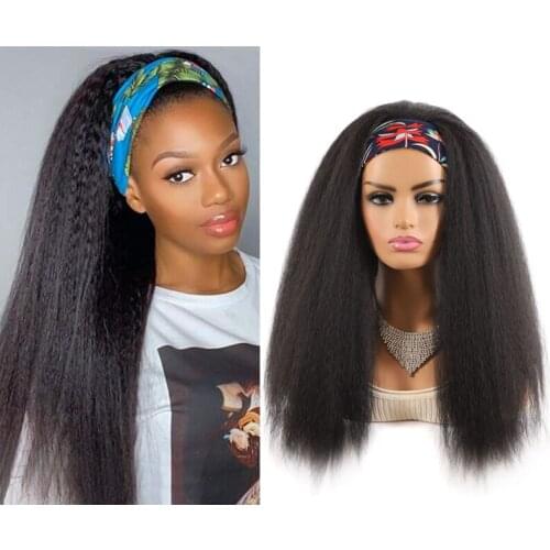 Fashion Yaki Kinky Straight Headband Wigs 22Inch Long Synthetic Hair Wig With Headband For Black Women Machine Made Wig