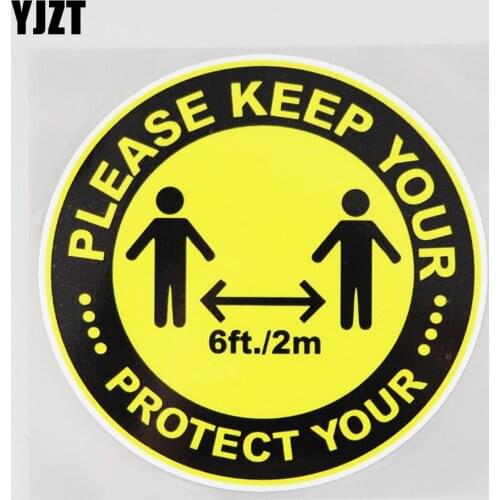 YJZT 12.4CM×12.4CM Please Keep Your Distance Decal PVC Car Sticker 12C-0644