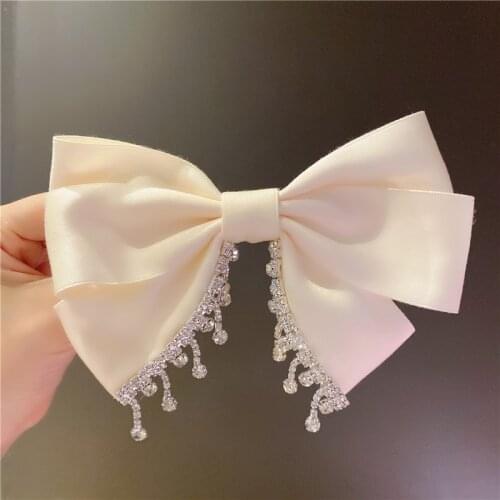 Fashion Bow Hairpin Women Girls Spring Clip Hairclips Hairgrip Crystal Rhinestone Chain Tassel Jewelry Korean Hair Accessories