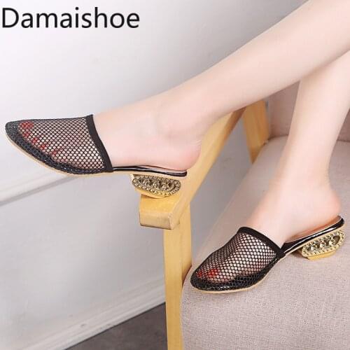 Womens Sandals All-Match Large Size 2021 New Korean Style Fashion New Closed Toe Womens Shoes Summer Slipper Mesh Half Slippers