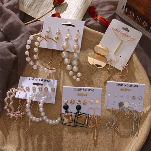 FNIO Womens Earrings Set Tassel Acrylic Pearl Earrings for Women Geometric Bohemian kolczyki Hoop Earings Fashion Jewelry 2020