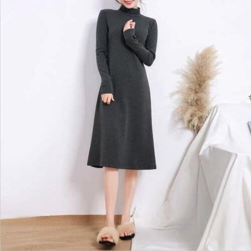 Women Winter Plus Sizes Dresses M-7XL 8XL Thicken Warm Cotton Dress Female Solid Half Turtleneck Loose Clothing Lady Vestidos
