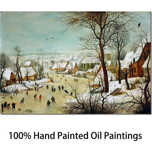 Famous Pieter Bruegel the Elder paintings Winter Landscape with Skaters and a Bird Trap Canvas art Hand painted High quality