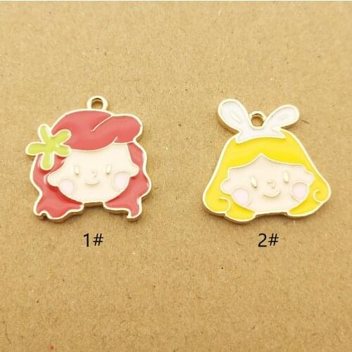 10pcs 20x20mm enamel girl charm for jewelry making cute earring pendant bracelet necklace charms diy design charms