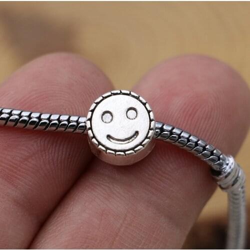 10PCS Silver Plated Smile Face Beads Fit Pandora Jewelry Making Charm Bracelet DIY Accessories Handmade Craft