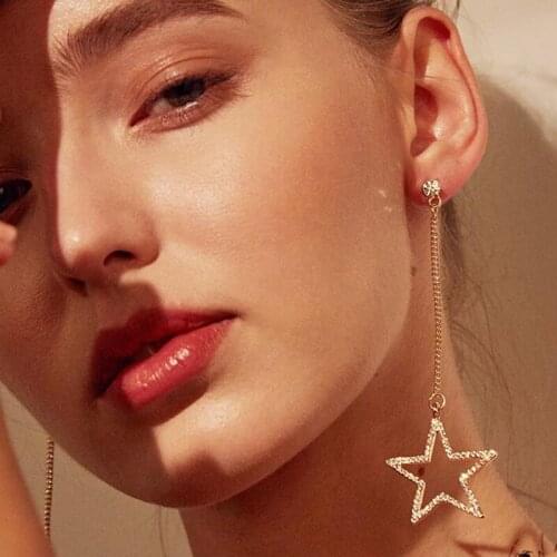 2020 Arrivals Hot Fashion Brincos Bijoux Pentagram Star Metal Chain Long Statement Tassel Earrings For Wome Jewelry