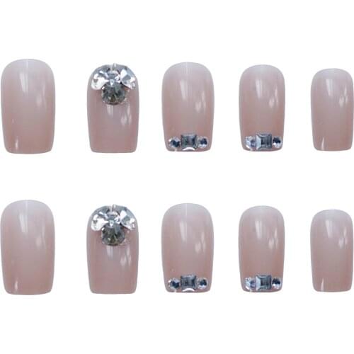 24pcs Natural Color Nail Extension Patch With Zirconia False Nail Set Waterproof Nail Art Supplies MPwell