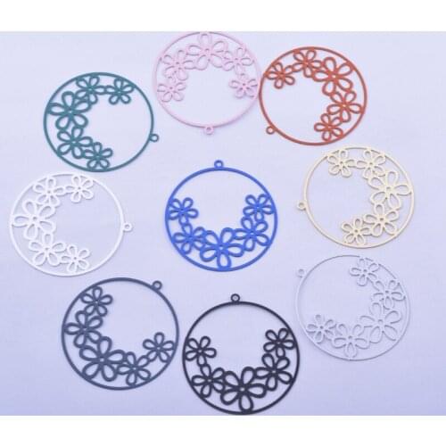 30pcs AB4993 32*34mm Filigree Orange Flower Charms Metal Brass Thin Silver Color Pendant Earring Findings