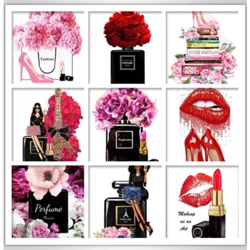 Diamond Painting Full Square Round Perfume Lipstick High Heels Fashion Art Decoration 5D Mosaic DIY Diamond Embroidery
