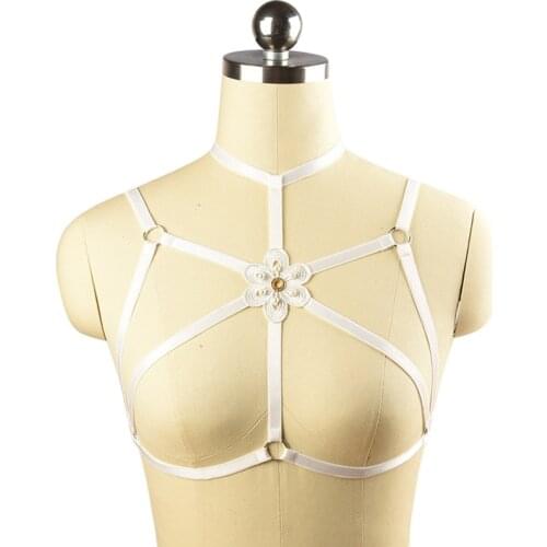 Wasteheart Body Cage Harness Bra White Belt Lingerie Elastic Strappy Stars Bondage Fetish Exotic Club Party Burlesque Harness