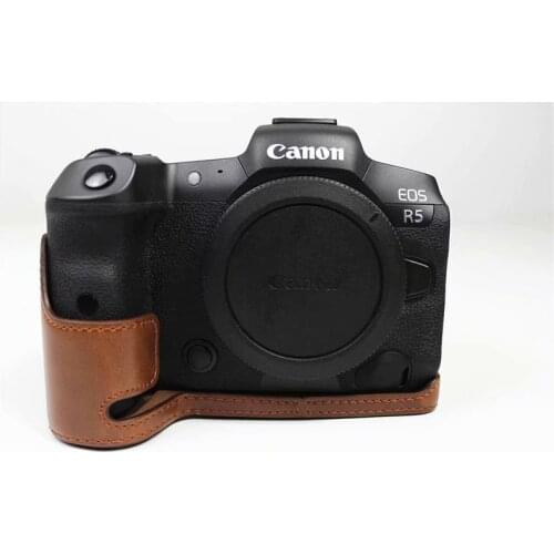 PU leather case Camera bag For Canon EOS R5 R6 EOSR6 R5 DSLR Protective handle base Half body cover portable With Battery Open