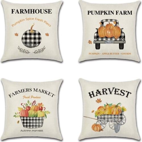 Thanksgiving Day Pumpkin Truck Harvest Decor Cushion Cover Sofa Home Decor Fall Autumn Farm 45*45 cm Printed Pillow Covers