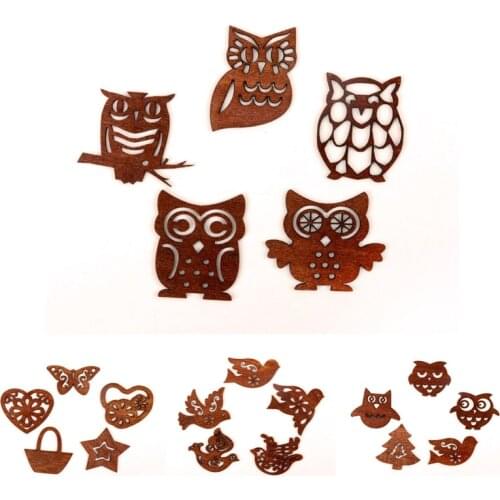 Cute Owl Pigeon Heart Pattern Wooden Scrapbooking Paitning Collection Craft Handmade DIY Accessory Home Decoration 38-50mm 10pcs
