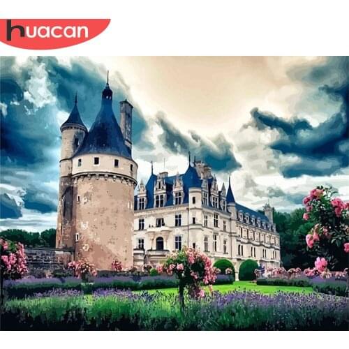 HUACAN Painting By Number Castle Drawing On Canvas HandPainted Painting Art Gift DIY Pictures By Number House Kits Home Decor