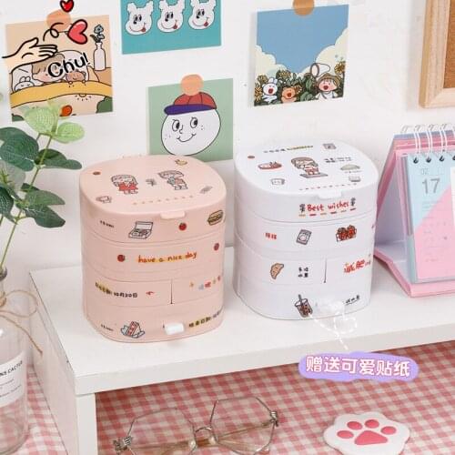Ins Rotating Jewelry Box Household Multi-layer Small Exquisite Earrings Storage Dustproof Jewelry Kawaii Cute Storage Box