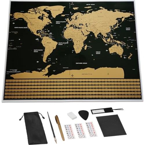 Scratch Off World Travel Map Large Size Premium Personalized Wall Stickers Poster All Country Flags Gifts Package For Travelers