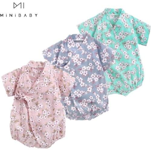 Newborn Baby Boys And Girls Clothes Summer New Short Sleeve Cute Infant Bodysuit Belt Floral Print Pure Cotton Soft Costume 1pc