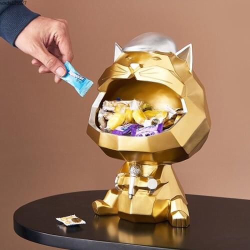 Creative resin geometric shape lucky cat storage box cartoon animal sculpture crafts candy jewelry storage cartoon bedroom decor