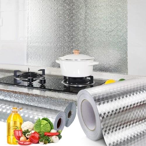 Kitchen Oil-proof Self Adhesive Stickers Stove Anti-fouling High-temperature Aluminum Foil Wallpaper Cabinet Film Contact Paper