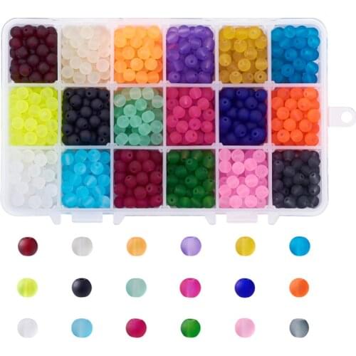 1box Mixed Color Frosted Round Transparent Glass Beads for Jewelry Making DIY 6mm 8mm Hole: 1.3~1.6mm