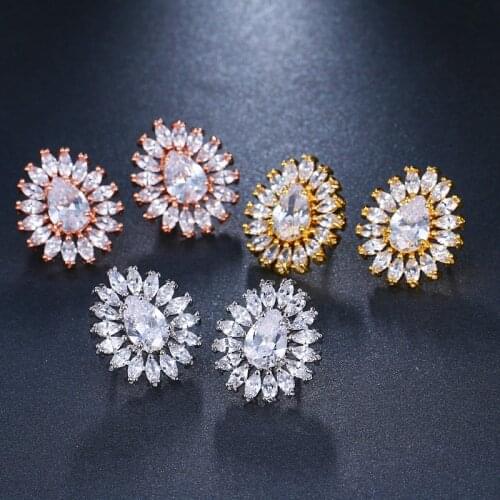 KSRA Minimalist Round Snowflake Cubic Zirconia Earrings For Women Trend Personalized Wedding Bridal Earrings Bridesmaid Jewelry