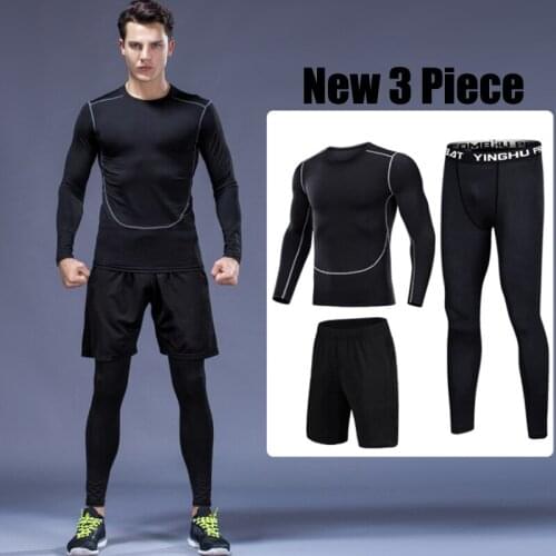 TaoBo New Compression Set Men Tracksuit Fitness Bodybuilding Tight Men Long T shirt Leggings Gym Run Jogging MMA Rashguard Sport