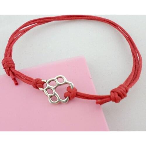 New Cat Dog Paw Prints Charms Bracelets Red Cord Adjustable Friendship Bracelet Anklet Women Men Gifts
