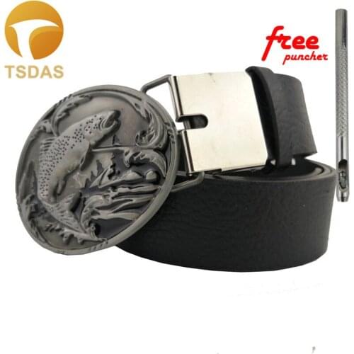 New Western Men Belt Buckles Fish Pattern Cowboy Metal Belts Buckles Hot Sale for Jean Accessories