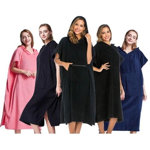 2021 Solid Black Color Thick Robe Surfing Poncho Towel Wet Hoodie Cloak Beach Skirt Adult 110x75cm With Pocket + No Pocket Style