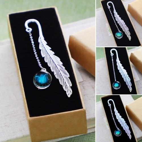 Birthday Constellations Metal Feather Bookmark Luminous Pendant Is Practical Creatives Gift for Readers Student Friend J