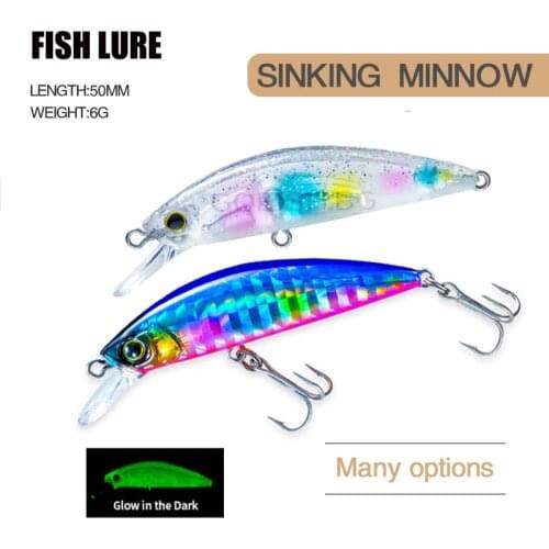 Minnow Fishing Lure 50mm 6g Wobbler SinKing Swimbait trout Artificial Hard Baits glow in the dark Bass Carp Fishing Accessories