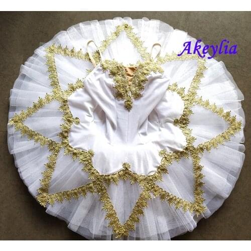 Girls Professional Ballet Tutus Gold White Performance Pancake Tutu Skirt Ballerina Ballet Stage Costume For Women Ballet Dress