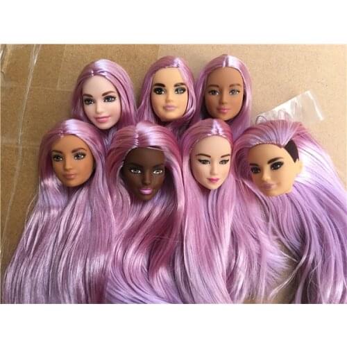 Rare New Long Hair Doll Head Collection Purple Rooted Hair Doll Heads 1/6 Lady Toy Head DIY Toy Parts Male Female Doll Heads