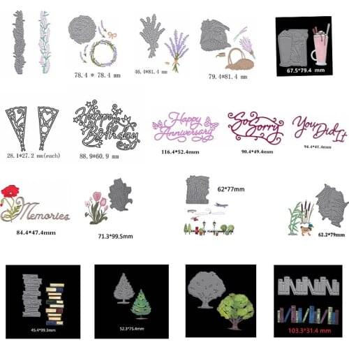 "Happy Anniversary" English Words Trees Books Metal Cutting Dies For Scrapbooking Craft Embossing Stencil Die Cut Card Making