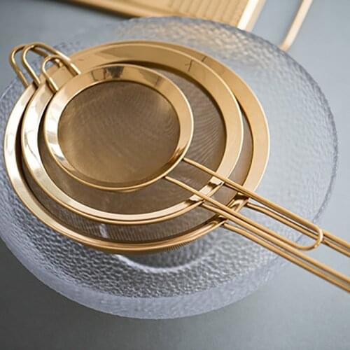 Stainless Steel Gold Mesh Flour Filter Manual Flour Sieve Nordic Style Mesh Sieve Oil Strainer kitchen Baking Accessories