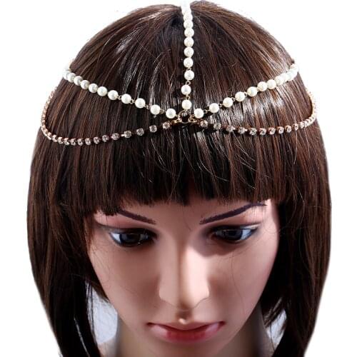 Rhinestone Pearl Beads Wedding Tassel Hair Band Headpiece Head Jewelry