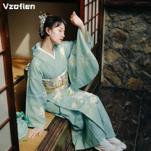 Traditional Japanese Kimonos Costume for Woman Yukata Kimono With Obi Flower Vintage Evening Dress National Asian Clothing