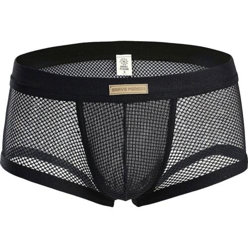2019 BRAVE PERSON Underwear Mens Boxers Breathable Mesh Hollow Boxer Shorts Sexy Underwear Transparent Men Boxers